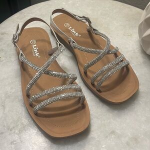 Kids Rhinestone Glitter Silver Strappy Sandals